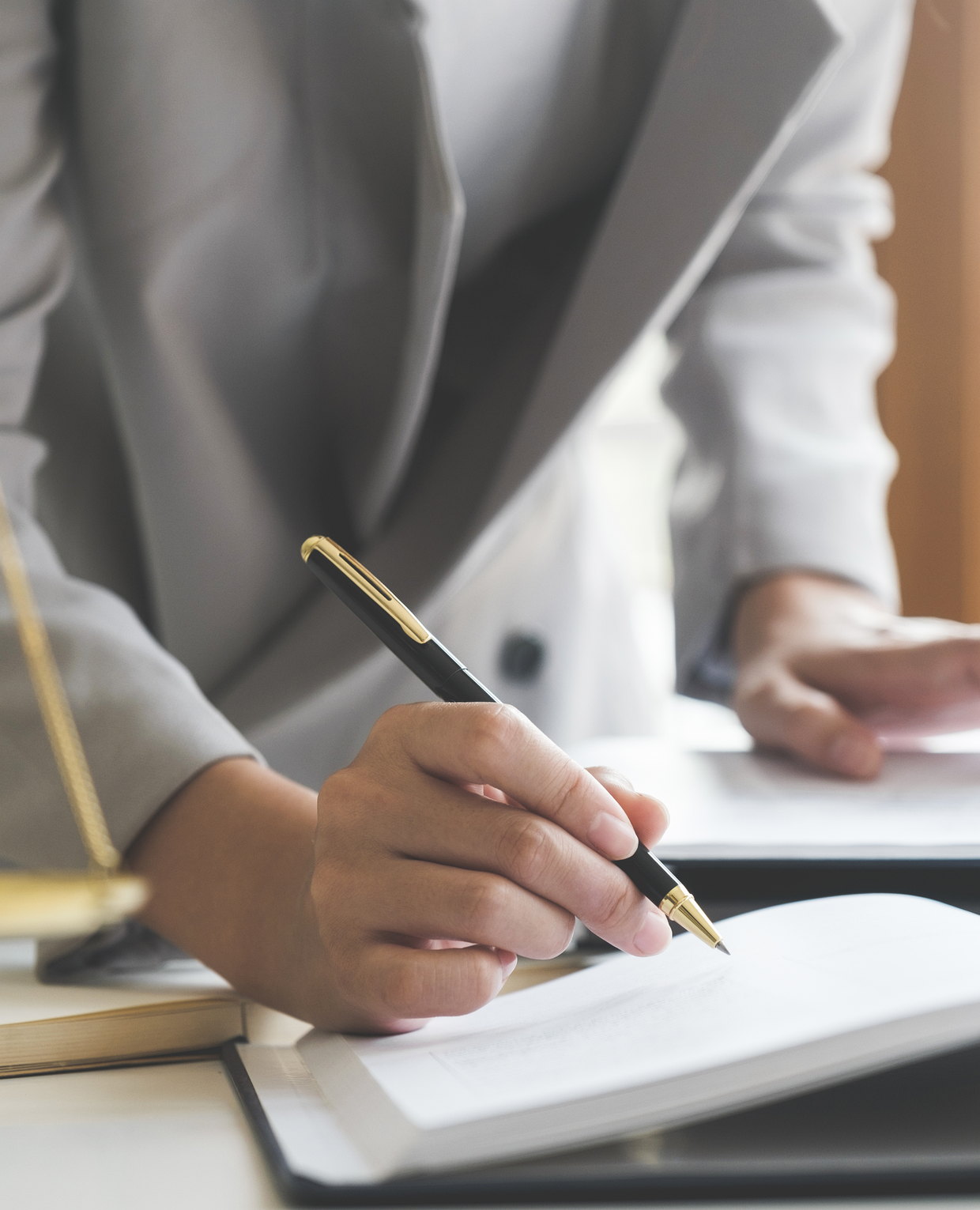 Case documents under review at a desk